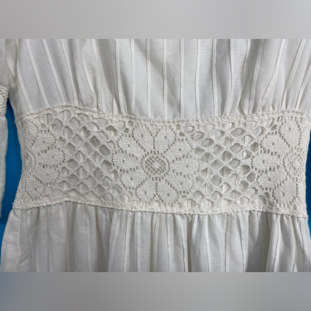 Vintage Boho Lace Maxi Dress Bell elbow length sleeves square Neck size 11/12 - Picture 6 of 12